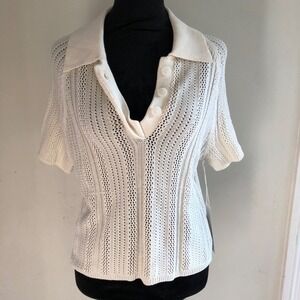 One Grey Day Women's Benton Polo Tee XS-L White Moss Cotton Acrylic Short Sleeve